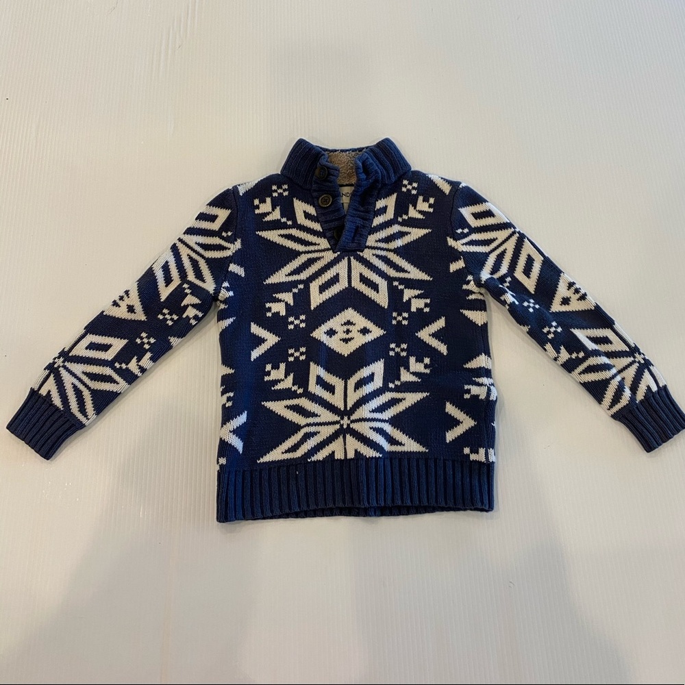 Lands’ End blue sweater warm 1/4 button up size 4